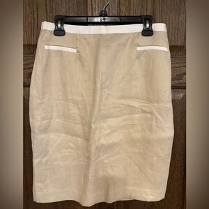 Brooks Brothers Linen Tan Pencil Skirt with White Trim